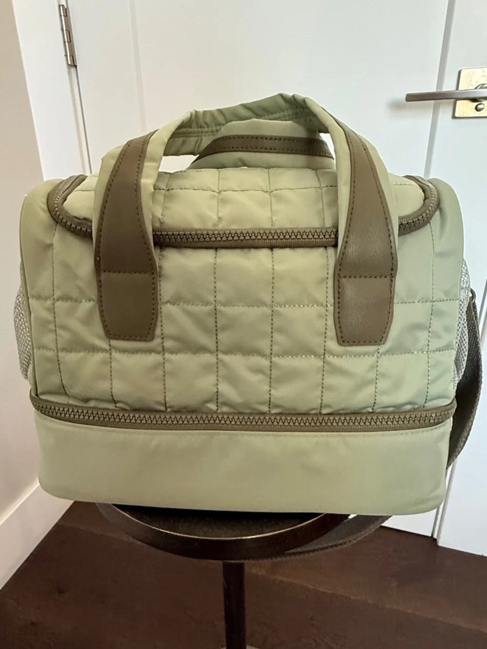 Makeup Weekender Travel Bag Cosmetic Organizer Sage Green Quilted Train Case